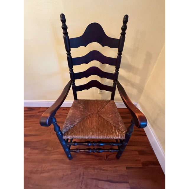 Wood Antique French Country Ladderback Chairs With Rush Seats, Pair, Late 19th Century For Sale - Image 7 of 11