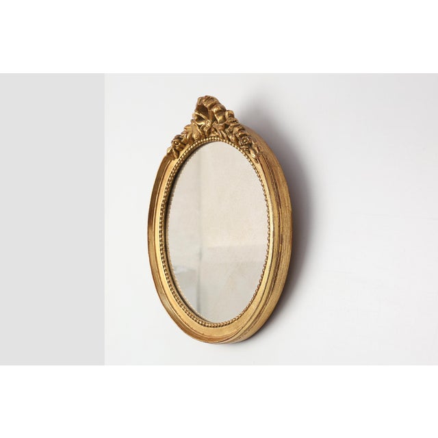 Rococo Oval Giltwood Mirror with Rococo-Style Floral Crest, 1950s For Sale - Image 3 of 11