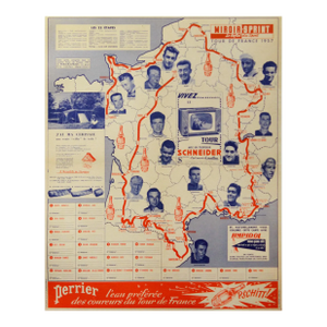 1957 Tour De France Map, Perrier (Linen Backed)