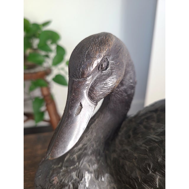 Art Deco Antique 1920's Patinated Bronze Sculpture of a Seated Duck For Sale - Image 3 of 13