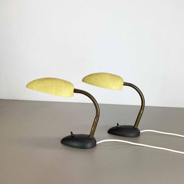 Yellow + Black Sputnik Table Lights in the style of Stilnovo and Auböck, Italy, 1950s, Set of 2 For Sale - Image 3 of 18
