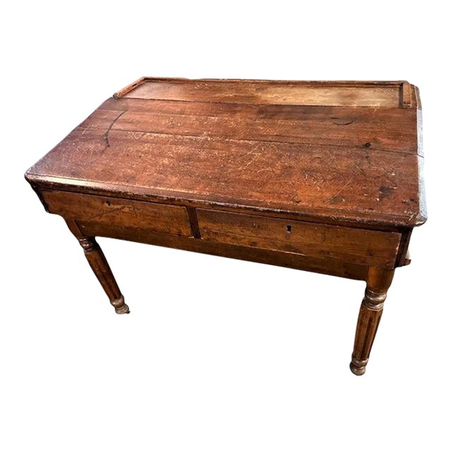 19th Century Antique Walnut Slant Top 48" W X 46" D X 37" H Merchant or Drafting Desk for Use Standing For Sale