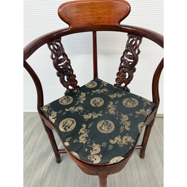 2000 - 2009 Oriental Hand Carved Corner Armchair For Sale - Image 5 of 12