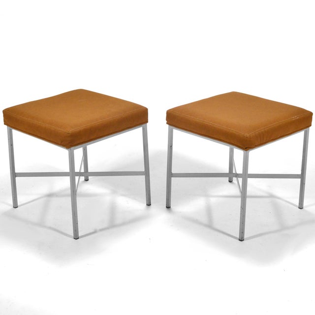 Metal Paul McCobb Style Ultrasuede Stools by Shelby Williams (Pair) For Sale - Image 7 of 7