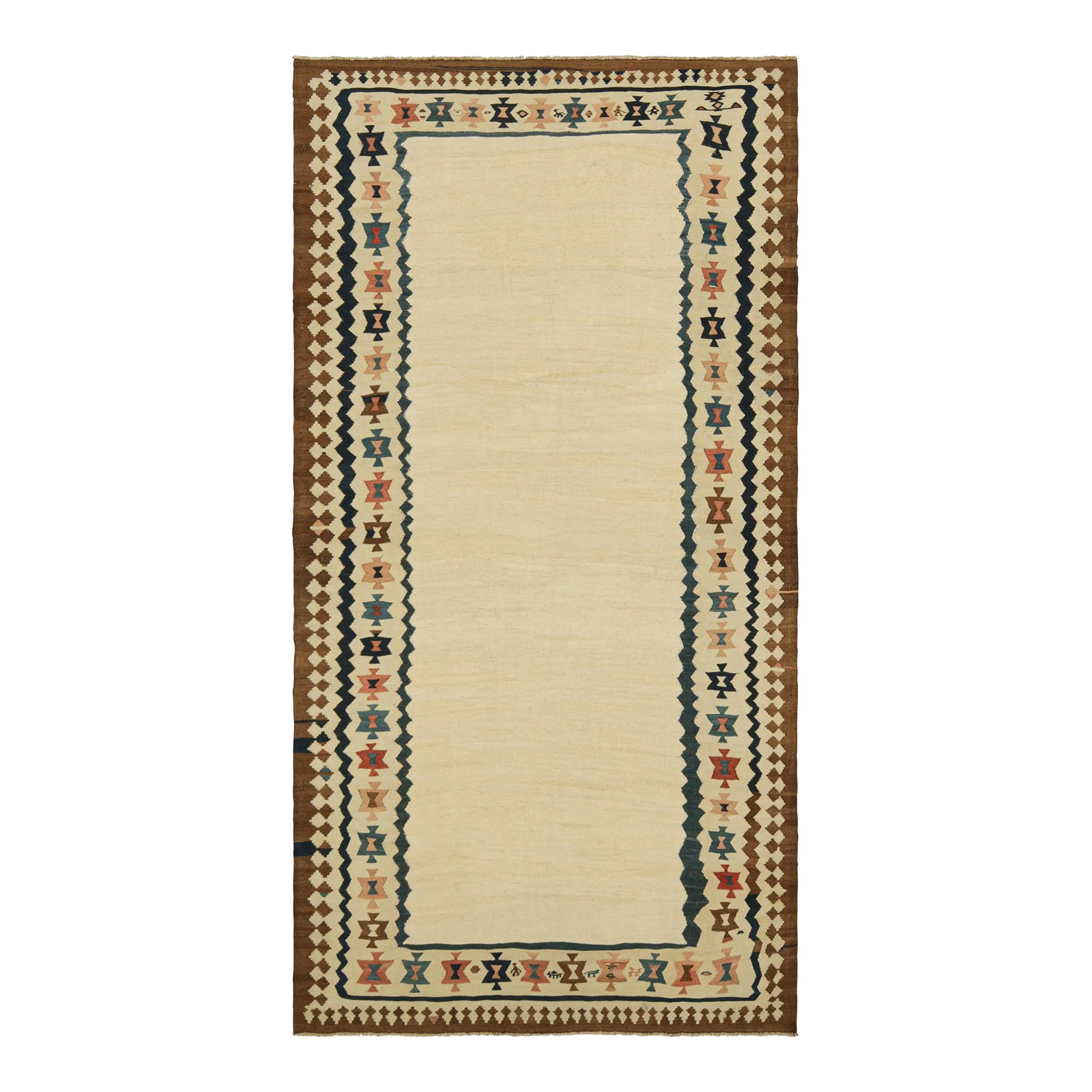 Vintage Kilim With Beige Open Field and Geometric Borders, From Rug ...