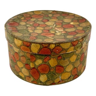 Antique Wallpaper Band Box: Mid 19th Century Lidded Container For Sale