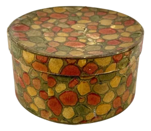 Antique Wallpaper Band Box: Mid 19th Century Lidded Container