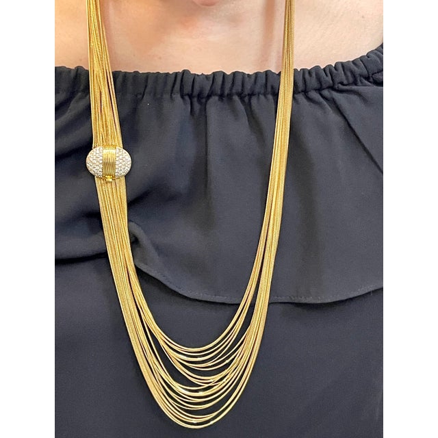 Gucci 18 Karat Gold Multi Strand Long Lariat Necklace Diamond Clasp For Sale - Image 12 of 18