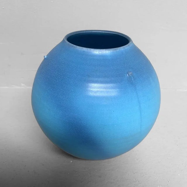 Sky-Blue Kōchi Glaze Ikebana Vase, 1980s For Sale - Image 6 of 13