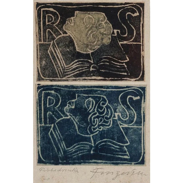 Michel Fingesten, Ex Libris RS, Woodcut, Early 20th Century For Sale