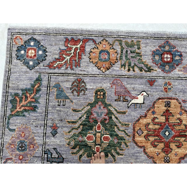 Lavender Lavender Pictorial Oushak Hand-Knotted Wool Area Rug With Animals - 8' X 9'8" For Sale - Image 8 of 9