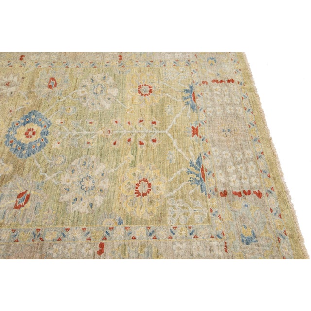 Modern Sultanabad Yellow Handmade Wool Rug With Floral Design For Sale In New York - Image 6 of 11