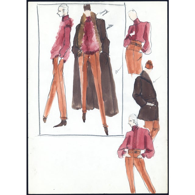 Paper 1980s Collection of 10 Original Gordon Henderson Fashion Drawings For Sale - Image 7 of 11
