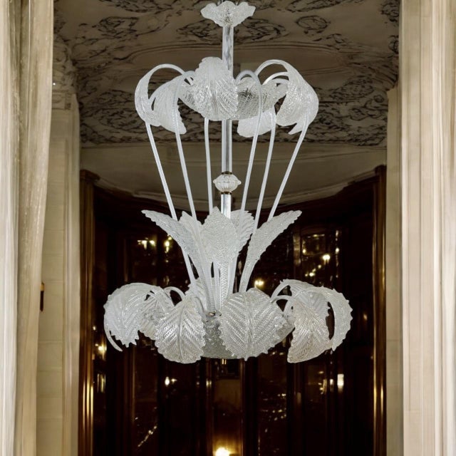 1940s Art Deco Ninfea Murano Glass Chandelier attributed to Barovier Italy, 1940 For Sale - Image 5 of 12
