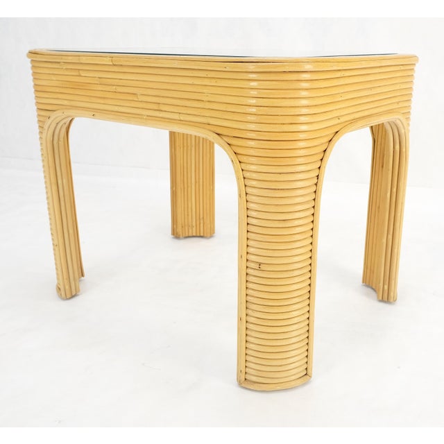 Paul Frankl Blond Rattan Reed Glass Top c1970s Side End Occasional Table Stand For Sale - Image 4 of 10