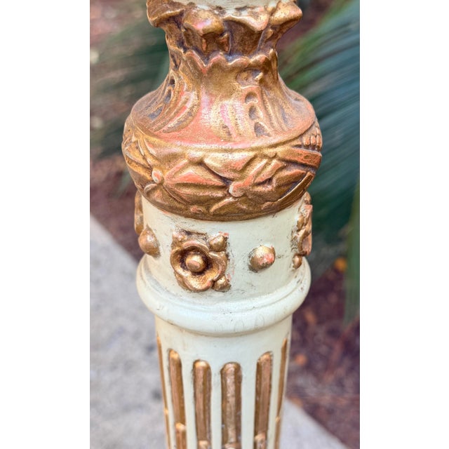 Parcel Gilt and Paint Marble Top Louis XVI Style Console Table For Sale - Image 11 of 12