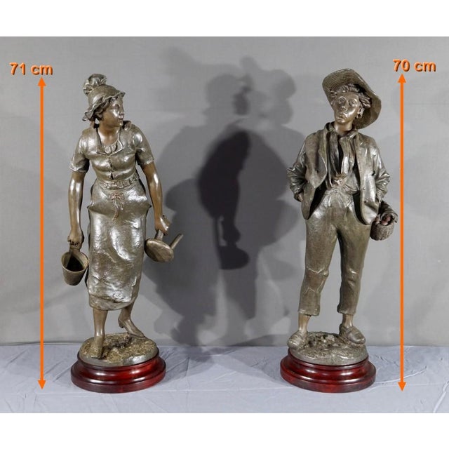 These late-19th-century brown-patina reglet sculptures of a couple are signed by Henri Weiss (19th-20th). The female...