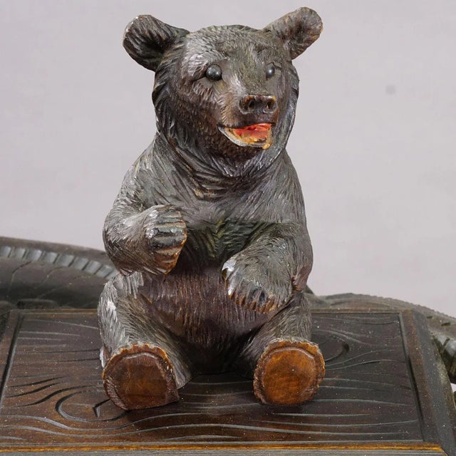 Antique Black Forest Carved Bear Smoking / Side Table, Ca. 1900 For Sale - Image 4 of 12