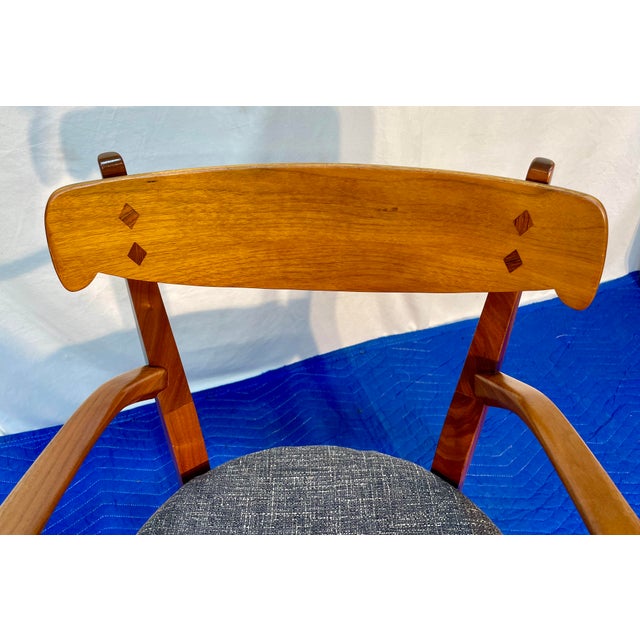 Vintage Kipp Stewart for Drexel Declaration Sculpted Walnut Armchairs - Pair (Newly Restored & Upholstered in Knoll Fabric) For Sale - Image 6 of 17