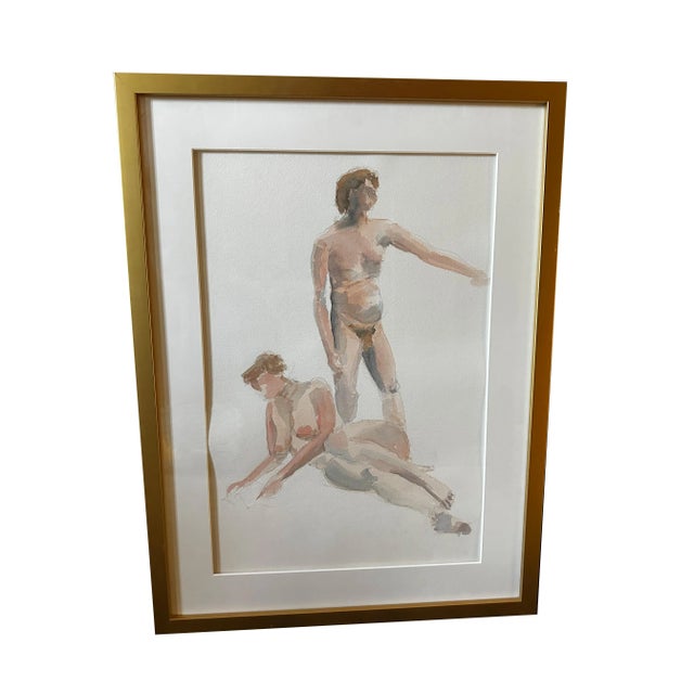 Impressionist Style Figurative Nude Watercolor Painting, Framed For Sale - Image 4 of 4
