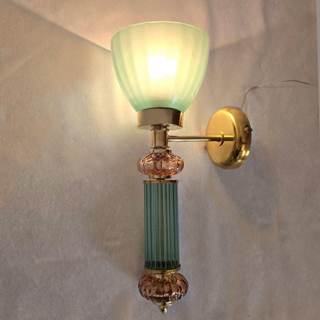 Mid-Century Modern 1990s Mid Century Modern Green and Amber Murano Glass Sconces - a Pair For Sale - Image 3 of 11