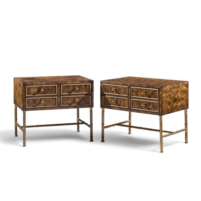 Mid-Century Modern Mastercraft Mid Century Burlwood and Brass Nightstands - Pair For Sale - Image 3 of 13