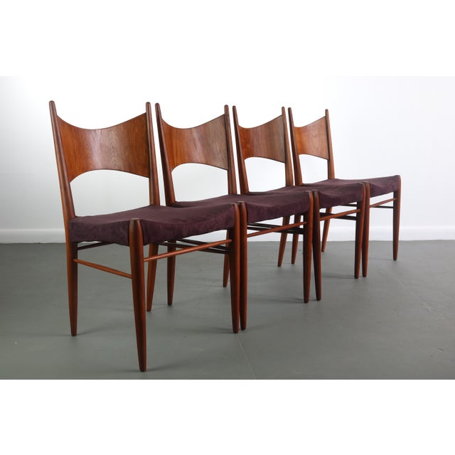 Brown Minimal Danish Modern Contoured Walnut Dining Chairs (A Set of 4) For Sale - Image 8 of 8