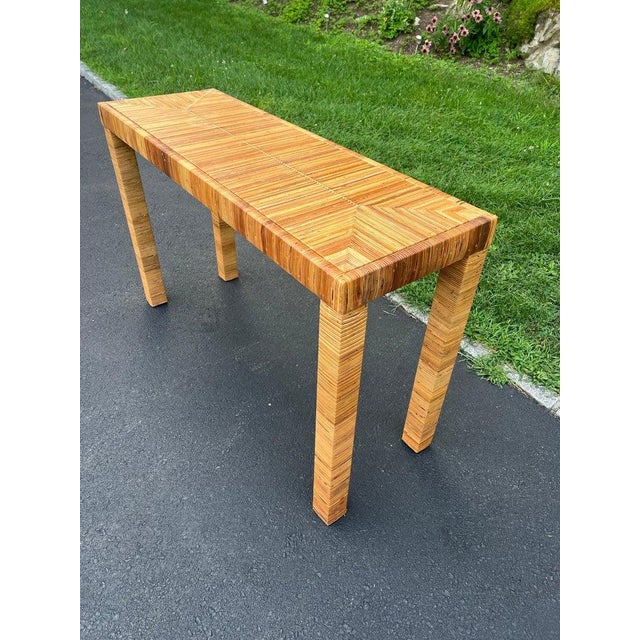 Wood Billy Baldwin Style Wrapped Wicker Console Table With Minimalist Design For Sale - Image 7 of 18