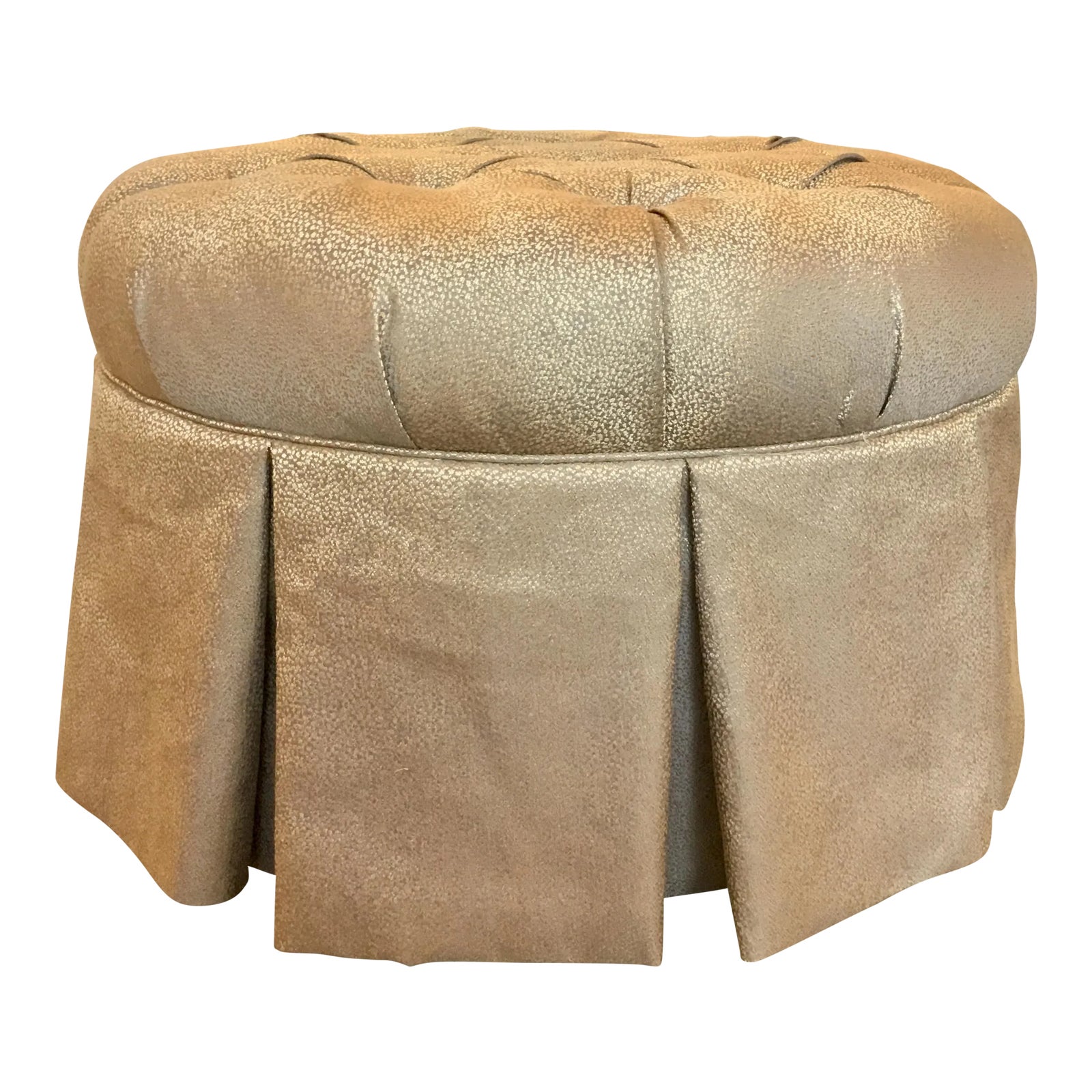 Kincaid Modern Gray and Gold Round Tufted Ottoman Chairish