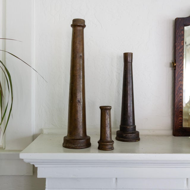 Early 20th Century Set of Large Antique Brass Fireman Fire Hose Nozzle Candle Holders For Sale - Image 5 of 16