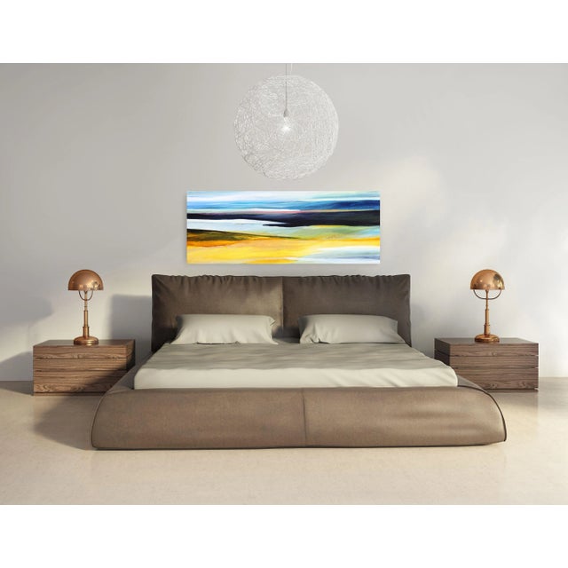 Textile Water Meets Air II - Serene Seascape Contemporary Original Abstract Oil Painting Blue Yellow Green Ocean Landscape Art by Bettina Mauel For Sale - Image 7 of 9