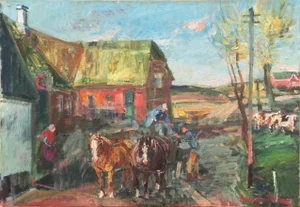 Rural Farm Scene' by Ludvig Jacobsen, Post-Impressionist, Paris Salon, Royal Academy, Benezit
