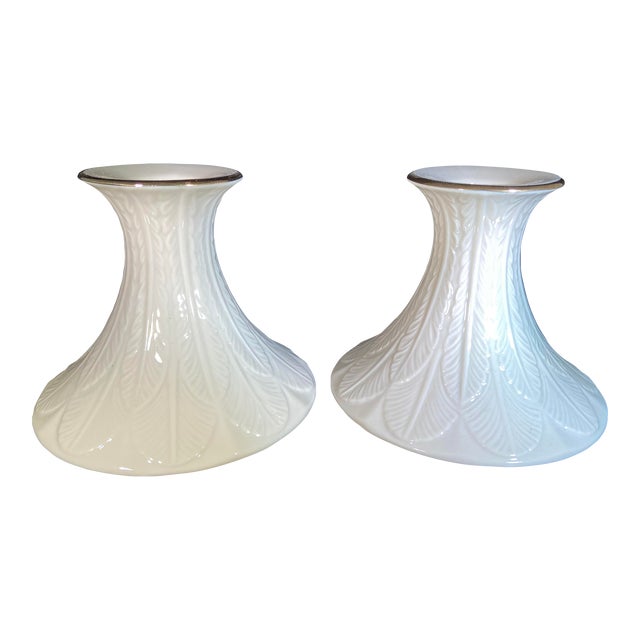 1980s Lenox Ivory Candle Holders With 24k Gold Trim- a Pair For Sale
