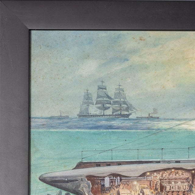Charles John De Lacy, Warship Illustrations, Late 19th or Early 20th Century, Oil Paintings on Board, Framed, Set of 2 For Sale - Image 7 of 15