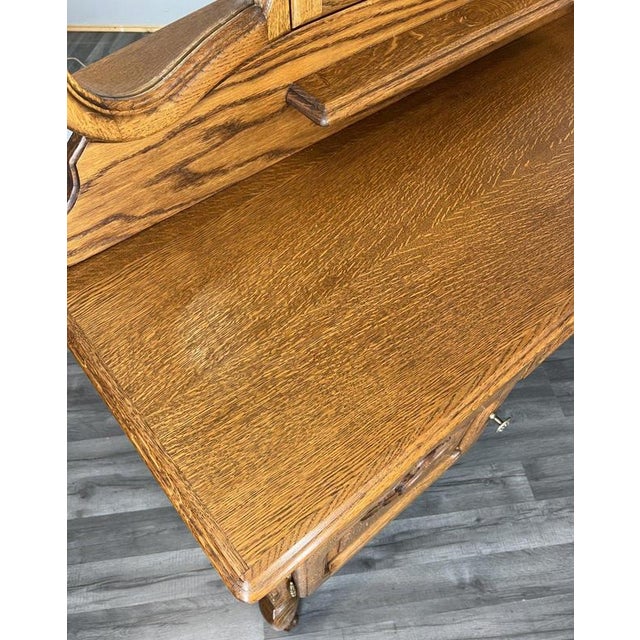 Vintage French Louis Style Oak Dressing Table with Mirror For Sale - Image 4 of 15