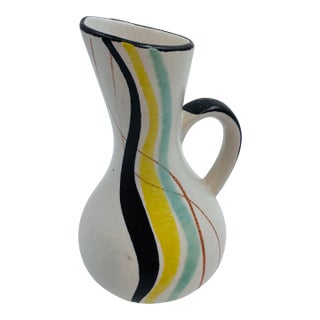 Vintage Bay Keramik West German Mid-Century Pitcher Vase, Abstract Stripe Decor For Sale