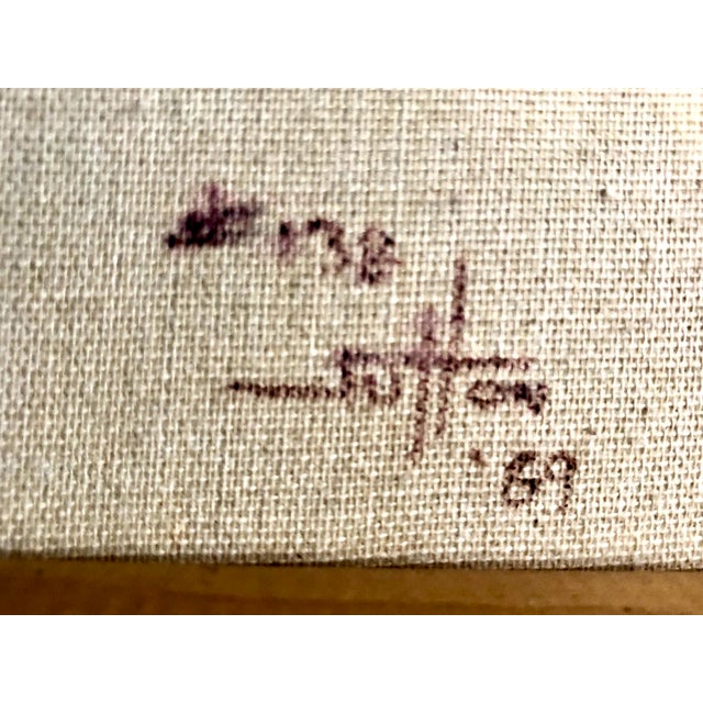 Textile Large Framed Abstract Painting in Orange & Black by Sutton For Sale - Image 7 of 7