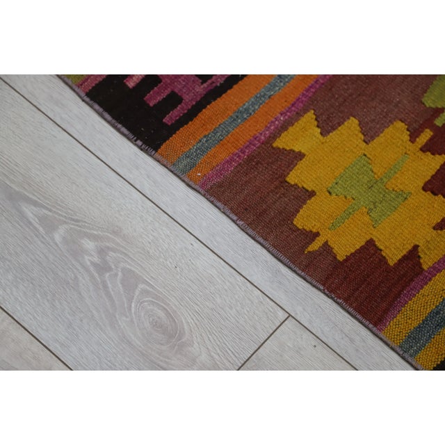 1970s Scandinavian Green Striped Kilim Rug For Sale - Image 10 of 13