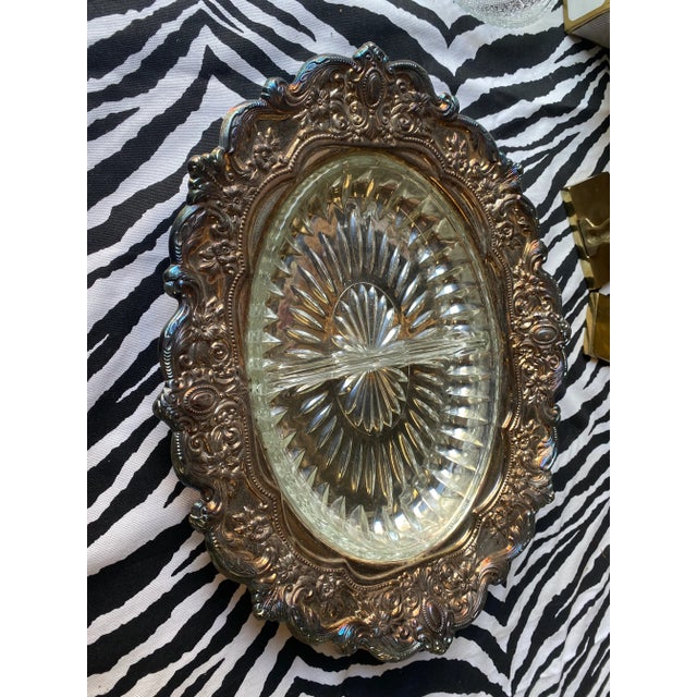 Modern 1970s Silver-Tone Metal & Crystal Dish With Segments For Sale - Image 3 of 5