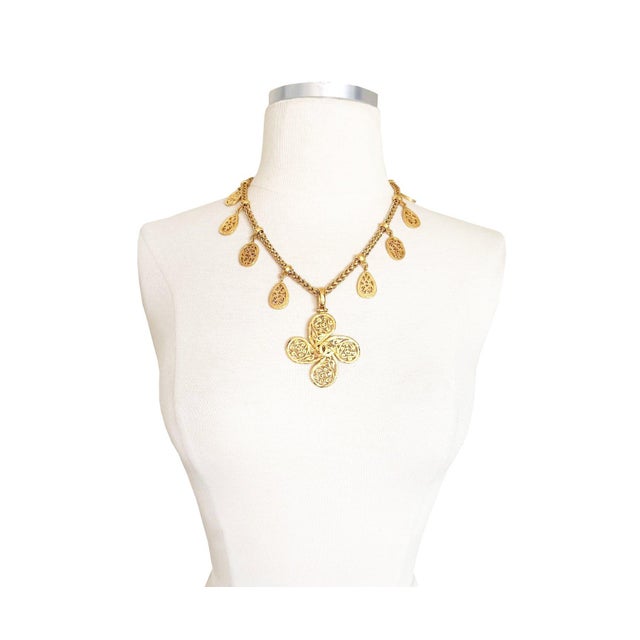 Contemporary Chanel Vintage Gold Plated CC Filigree Paisley Necklace For Sale - Image 3 of 6