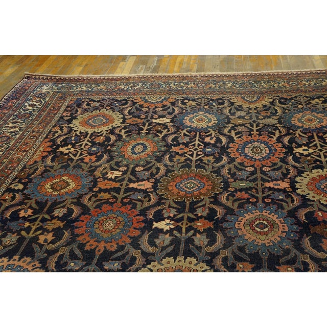 1890s Blue Navy Geometric Antique Nw. Persian Bijar Rug 11' X 18'4" Handknotted Wool Carpet For Sale In New York - Image 6 of 6