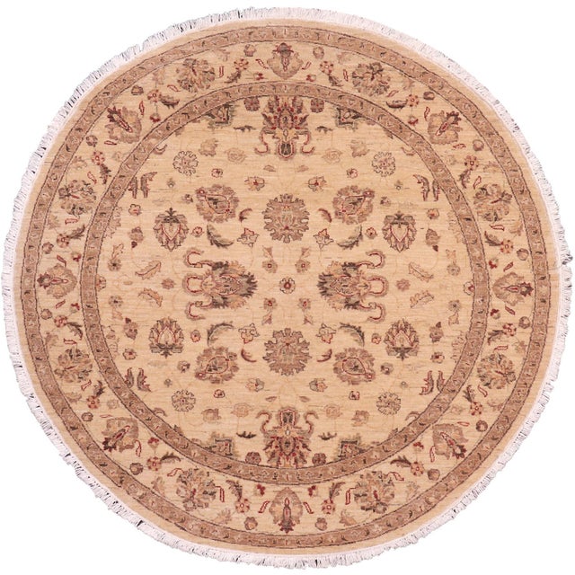 Beige Bohemian Ziegler Beige/Rust Wool Round Rug - 5'7'' X 5'8'' For Sale - Image 8 of 9
