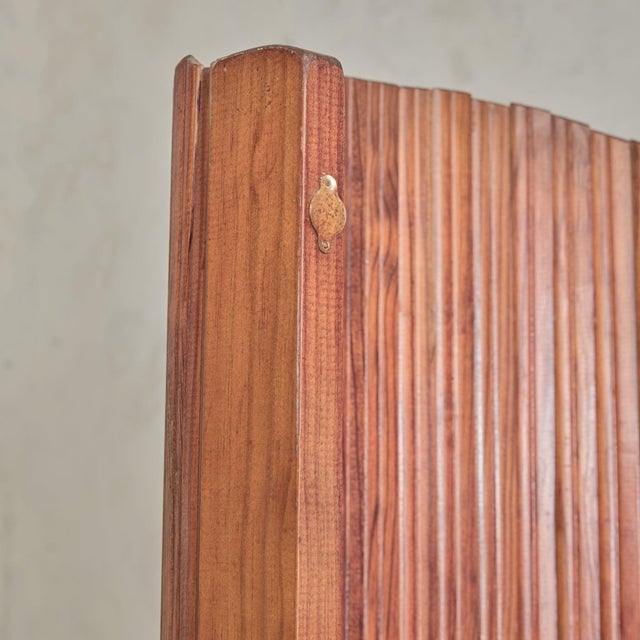Brown French Tambour Pine Room Divider Attributed to Jomain Baumann, 1940s For Sale - Image 8 of 11