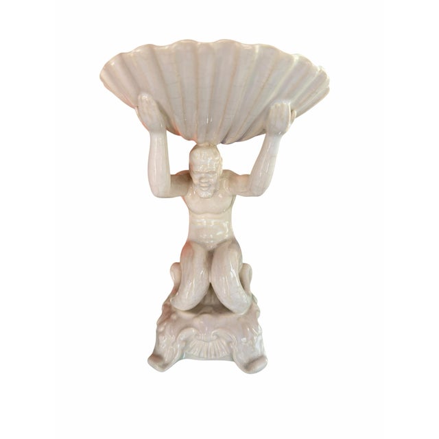 Vintage Portuguese White Glazed Ceramic Figural Shell Compote Centerpiece Blanc De Chine Rocco Style For Sale - Image 9 of 9