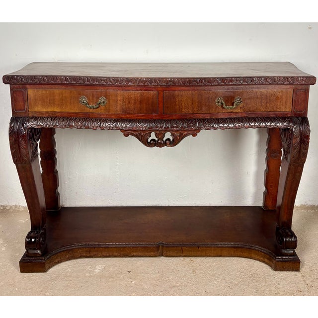 Wood Spanish Carved Console Table with Drawers, 1940s For Sale - Image 7 of 13