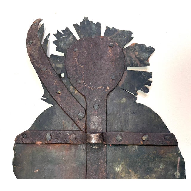 Huge Antique Hand Painted 17th Century Copper Wrought Iron Religious Sign Statue For Sale - Image 13 of 18