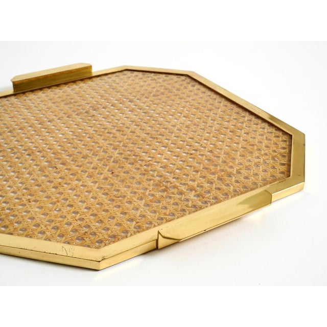 Octagonal Acrylic Glass, Wicker and Brass Serving Tray in the style of Christian Dior, Italy, 1970s For Sale - Image 13 of 18