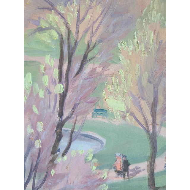 Paper Lester George Hornby 1940's Oil Painting Boston Public Garden Cityscape For Sale - Image 7 of 18