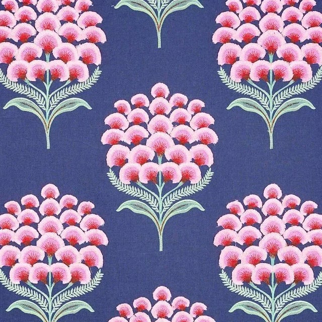 Sample - Schumacher Aurelia Embroidery Fabric in Navy For Sale