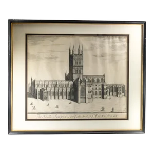 18th Century Architectural Copper Plate Engraving Print of Gloucester Cathedral